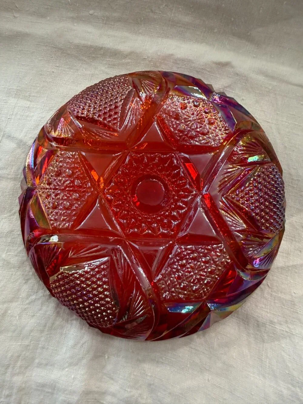 L.E. Smith Carnival Glass Shallow Bowl, Ruby Red, 